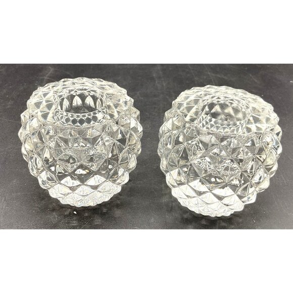 I.W. Rice & Co Crystal Diamond Pattern Candle Holders Set Of 2 - 2.25"H x 2.5"W - Picture 1 of 4